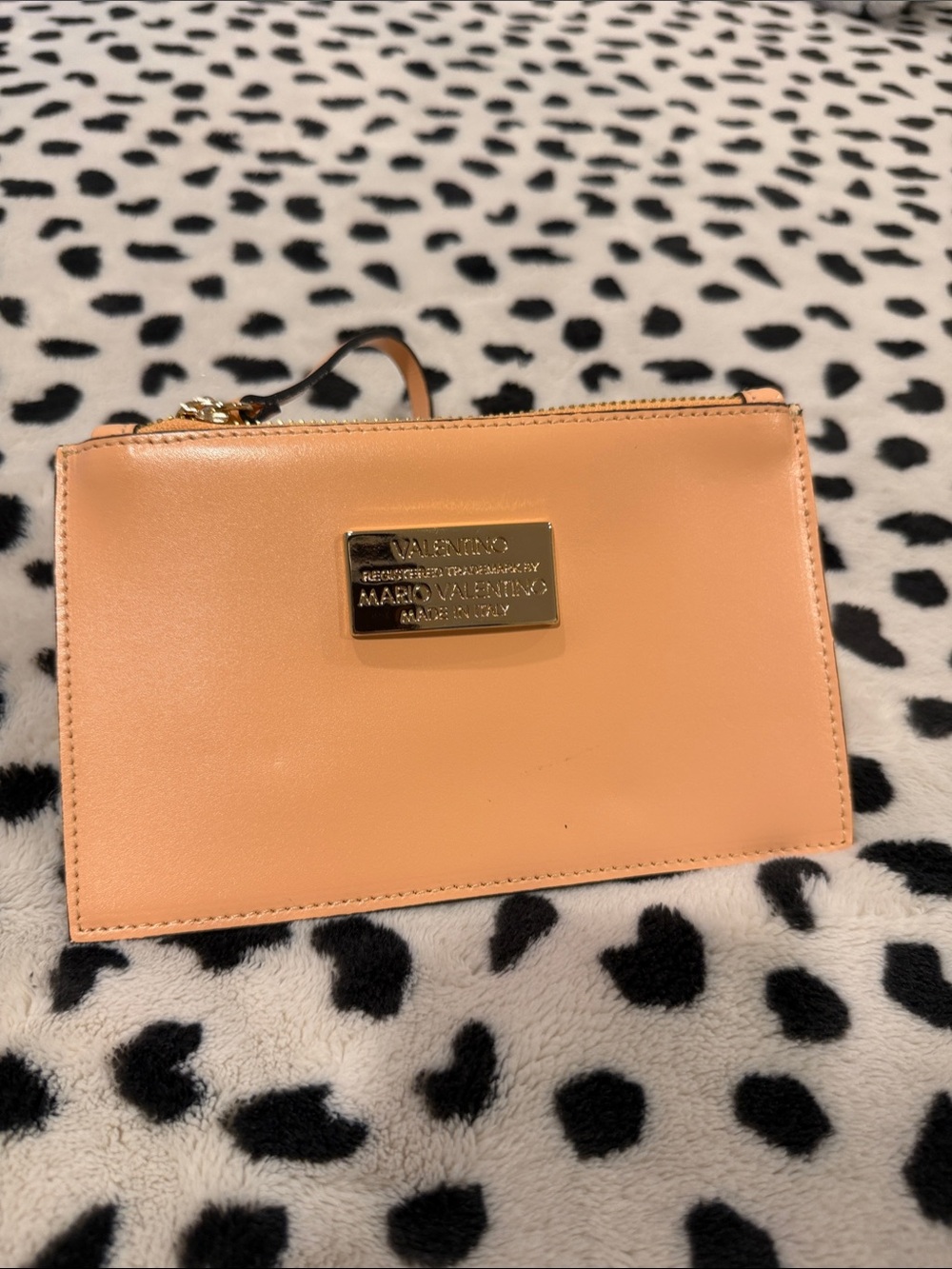 Valentino Peach Leather Wristlet Clutch with Gold Plaque